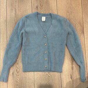Joie Light Blue Fuzzy Knit V-Neck Button Front Cardigan XS
